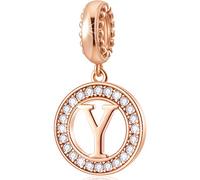 CHAWIN Initial Y Letter Charms, Alphabet Rose Gold, Authentic 925 Sterling Silver Charms fit Pandora Charm Bracelets, Necklace, Circle Dangle Gift for Women, Girls, Sparkling Clear Stones