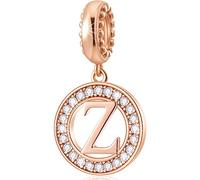 CHAWIN Initial Z Letter Charms, Alphabet Rose Gold, Authentic 925 Sterling Silver Charms fit Pandora Charm Bracelets, Necklace, Circle Dangle Gift for Women, Girls, Sparkling Clear Stones