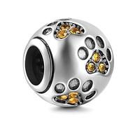 CHAWIN Jewelry Paw Prints Solid 925 Sterling Silver Charm with Yellow Crystal Designs Ball Shape European Style Beads and Charms