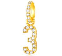 CHAWIN Number 3 Charm Gold Plated 925 Sterling Silver Dangle Charm with Zirconia, Lucky Number Pendant Bead Compatible with Pandora Bracelet & Necklace, Birthday Anniversary Jewelry Gift for Women