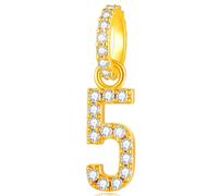 CHAWIN Number 5 Charm Gold Plated 925 Sterling Silver Dangle Charm with Zirconia, Lucky Number Pendant Bead Compatible with Pandora Bracelet & Necklace, Birthday Anniversary Jewelry Gift for Women