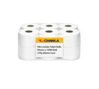 Chawla Mini Jumbo Toilet Rolls 2 Ply 95mm x 150M Pack of 12 | 60mm Core, Bulk Pack, Commercial Use, White