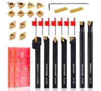 CHAWNIAO Indexable Lathe Turning Tool 21Pcs Kit 3/8" (10mm) Shank, Includes 7Pcs Metal Lathe Tool Holders and 14Pcs Carbide Inserts for Turning Boring Grooving Cutting Threading Carbide Turning Tool