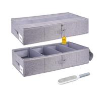 CHAWONER 2Pack Under Bed Storage Box with Lid, 60L Large Underbed Storage, Foldable Reinforced Fabric Design Clothes Storage Bags with Zips & Dividers & Clear Window, Come with Lint Brush