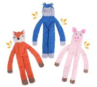 CHAWONER 3 Pack Dog Squeaky Toys, NO STUFFING Fox Pig Hippo Crinkle Plush Chew Toy,Interactive Tug of War for Boredom Relief, Durable Soft Dog Toys for Puppy Small Medium Large Dogs Birthday