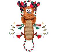 CHAWONER Christmas Squeaky Dog Toys, Dog Plush Rope Toys for Chewers, Durable Tug of War Interactive Dog Toys for Puppies, Small, Medium, and Large Dogs,Cute Reindeer,Christmas Dog Presents