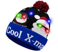 CHAWONER LED Light Up Christmas Hat,Flashing Beanie Knitted Xmas Cap, Novelty Santa Reindeer Glow Hat for Kids & Adults Ugly Sweater Christmas Party Favors