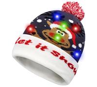 CHAWONER LED Light Up Christmas Hat,Flashing Beanie Knitted Xmas Cap, Novelty Santa Reindeer Glow Hat for Kids & Adults Ugly Sweater Christmas Party Favors