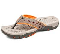 ChayChax Men’s Flip Flops Arch Support Sport Thong Sandals Non Slip Outdoor Beach Walking Slippers,Grey Orange,8.5 UK