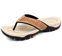 ChayChax Men’s Flip Flops Arch Support Sport Thong Sandals Non Slip Outdoor Beach Walking Slippers,Khaki,7 UK