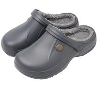 ChayChax Women Waterproof Slippers Men Wool-Like Lined Clogs Winter Garden Shoes Warm House Slippers Indoor Outdoor Mules, Grey A, 2.5/3.5 UK