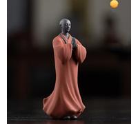 CHBDJY Chinese Buddha Monk Statue, Purple Sand Meditation Shaolin Zen Monk Figure for Home Office Tea Table Decor, 5.1" H