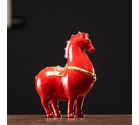 CHBDJY Red Ceramic Horse Statue, 5.5" H Chinese Fortune Tang Horse Sculpture for Wealth and Success, Zodiac Horse Figurine