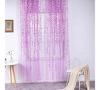 CHBDYOM 2 Pieces Green Willow Tulle Voile Blackout Curtains for Bedroom, 100cmx200cm Yellow Leaf Sheer Vine Curtain for Living Room, Bedroom (Purple)