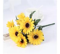 CHBDYOM Fake Silk Sunflower Bouquet Realistic, Realistic Silk Sunflowers with Green Leaves, Outdoor Home Wedding Birthday Party Decor, No Vase (Sunflower)