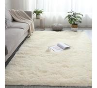 CHBIN Fluffy 110 x 170 cm Living Room Rug Extra Large Faux Sheepskin Rug Style Rug Plush Velvet Comfortable for Bedside Children's Bathroom Sofa Floor, Warm White