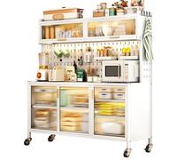 CHBMZ Standing Baker's Racks for Kitchens with Storage, Storage Cabinet, Microwave Kitchen Cabinets with Storage and Flip Dual Door, Storage Organizer for Kitchen Hutch, Home (Size : 123cm/48in)