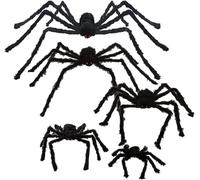 CHBOP 5PCS Big Halloween Giant Large Big Spiders Decoration Set for Halloween Decorations Outdoor Yard Decor 90cm,75cm,60cm,50cm,30cm Black