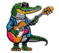 CHBROS Funny Crocodile Play The Guitar Embroidered Patches, Rock Music Animal Patches Applique, Iron on or Sew on Patches for Clothes, Jackets, T-Shirt, Backpacks, Caps………