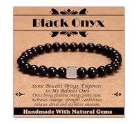 CHCCOYE 6mm Black Onyx - Stone of Positive Energy - Handmade Initial Letter Stretch Elastic Bracelet for Healing Power Energy Adult Unisex, 6mm, Stone, Onyx