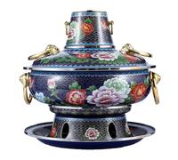 CHCHC Beijing Hot Pot, for Winter Picnic Anti Scalding Handle Red Copper Hotpot Chinese Tranditional Cloisonne Charcoal Old Hotpot Soup Pot(Blue,36cm)