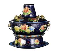 CHCHC Electric Carbon Dual-Purpose Pure Copper Pot, Commercial Gifts Old Hot Pot Household Thickened Charcoal Shabu Lamb Hot Pot Soup Pot(Blue,32cm)