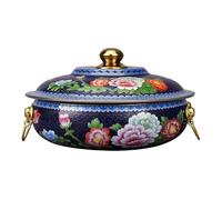 CHCHC Old Beijing Pure Copper Pot, Household Flat Pot Hot Pot Induction Cooker Copper Hot Pot Gas Special Double-Flavor Pot Soup Pot(Blue,32cm)