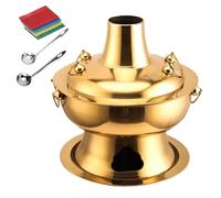 CHCHC Stainless Steel Hotpot, Household Traditional Charcoal Hotpot Lamb Outdoor Picnic Pot Dishes Chinese Charcoal Hotpot Soup Pot(Gold,34cm)