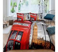 CHCHNXY London Single Duvet Cover For Boys Girls 3D Print Bedding Set Easy Care Quilt Covers With 2 Matching Pillowcases 19"X29",Soft Breathable Duvet Cover(59"X87")
