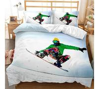 CHCHNXY Single Duvet Cover For Boys Girls Ski 3D Print Bedding Set Easy Care Quilt Covers With 2 Matching Pillowcases 19"X29",Soft Breathable Duvet Cover(59"X87")