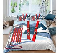 CHCHNXY Single Duvet Cover For Boys Girls Ski 3D Print Bedding Set Easy Care Quilt Covers With 2 Matching Pillowcases 19"X29",Soft Breathable Duvet Cover(59"X87")