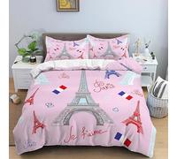 CHCHNXY Super King Duvet Set Pink Eiffel Tower Bedding Set With Zipper Closure For Kids Adults,Ultrasoft Microfiber Bed Set Hotel Quality Quilt Cover 102"X86"+2 Pillowcase 19"X29"