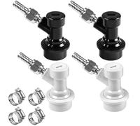 Chciyich Beer Ball Lock Disconnect Keg Quick Disconnect Set, 2Pcs CO2 and Liquid Ball Lock Keg Fittings with Barbs, MFL Beer Keg Disconnect for Corny Keg Post Coupler with Clamps, White/Black