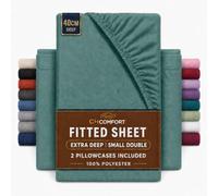 CHCOMFORT Extra Deep Small Double Fitted Sheet with 2 Pillowcases - Teal Microfiber, All-Around Elastic 40cm depth, Wrinkle-Free, Fade Resistant - Suitable for All! (Teal, Small Double)