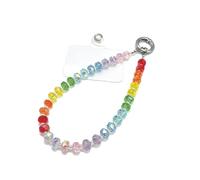 CHCUTEILD Rainbow Artificial Crystal Beaded Phone Chain Wrist Strap, Multi-purpose Bead Hand Chain, Detachable Spring Ring Clasp, Cute Bag Keychain Decor Accessory for Women Girls