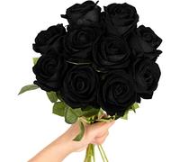 CHCWR 10 Pcs Artificial Roses with Stems Real Touch Fake Velvet Silk Rose Flowers DIY Wedding Bouquets Floral Arrangements Party Home Decor