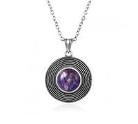 CHCWR 10MM Round Rainbow Moonstone Purple Dragon Crystal Lapis Lazuli Pendant Necklace Ladies