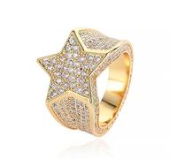 CHCWR 14K Gold Hip-Hop Ring with Moissanite Five-Pointed Star, Statement Ring for Stylish Men