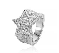 CHCWR 14K Gold Hip-Hop Ring with Moissanite Five-Pointed Star, Statement Ring for Stylish Men