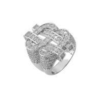 CHCWR 14K Gold Hollowed Dollar Sign Moissanite Rings, Bold Hip-Hop Style, Luxury Men's Ring, Ideal for Bold Fashion Statements