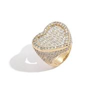 CHCWR 14K Gold T-Shaped Hip-Hop Ring for Men, Vertical Heart Moissanite, Statement Ring for Luxurious Birthdays