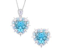 CHCWR 15 * 15mm Heart-Shaped Aquamarine 5A Zircon Pendant Necklace Rings for Women Wedding Bands Jewelry