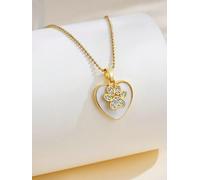 CHCWR 1pc Necklace with Rhinestone Embedded Paw Print and Heart Shaped Pendant-Default