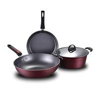 CHCWR 3Pcs Cookware Set Non-Stick Cookware Frying Pan Cooking Pot & Pan Saucepan with Glass Lid