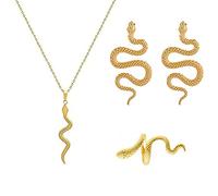 CHCWR 4pcs Gothic Hip Hop Snake Necklace Earrings Rings Jewelry Set