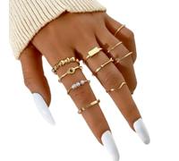 CHCWR Alloy Arrow Bow Knot Open Ring 10 Piece Set Pearl Index Knuckle Ring