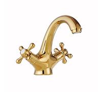 CHCWR Antique Brass Bathroom Sink Faucet with Double Handles Single Hole Design Compatible with Balcony Black Finish.