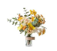 CHCWR Artificial Silk Flowers Fake Beautiful Hydrangea Bunch Bouquet Flower with Vase for Home Wedding Decor Fake Plants Table Centerpiece Office Wedding Party Decoration