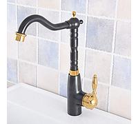 CHCWR Bathroom Sink Faucet, Deck Mount Bathroom Kitchen Faucet Single Handle 360 Rotate Basin Sink Mixer Taps Black Gold Hot and Cold Water Mixers