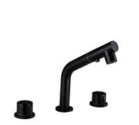 CHCWR Bathroom Tub Faucet Double Handle Pull Out Spout Mixer Tap Bath Faucet Brass Black/White/Chrome Bathtub Faucet Mixers (Color : Black Short)